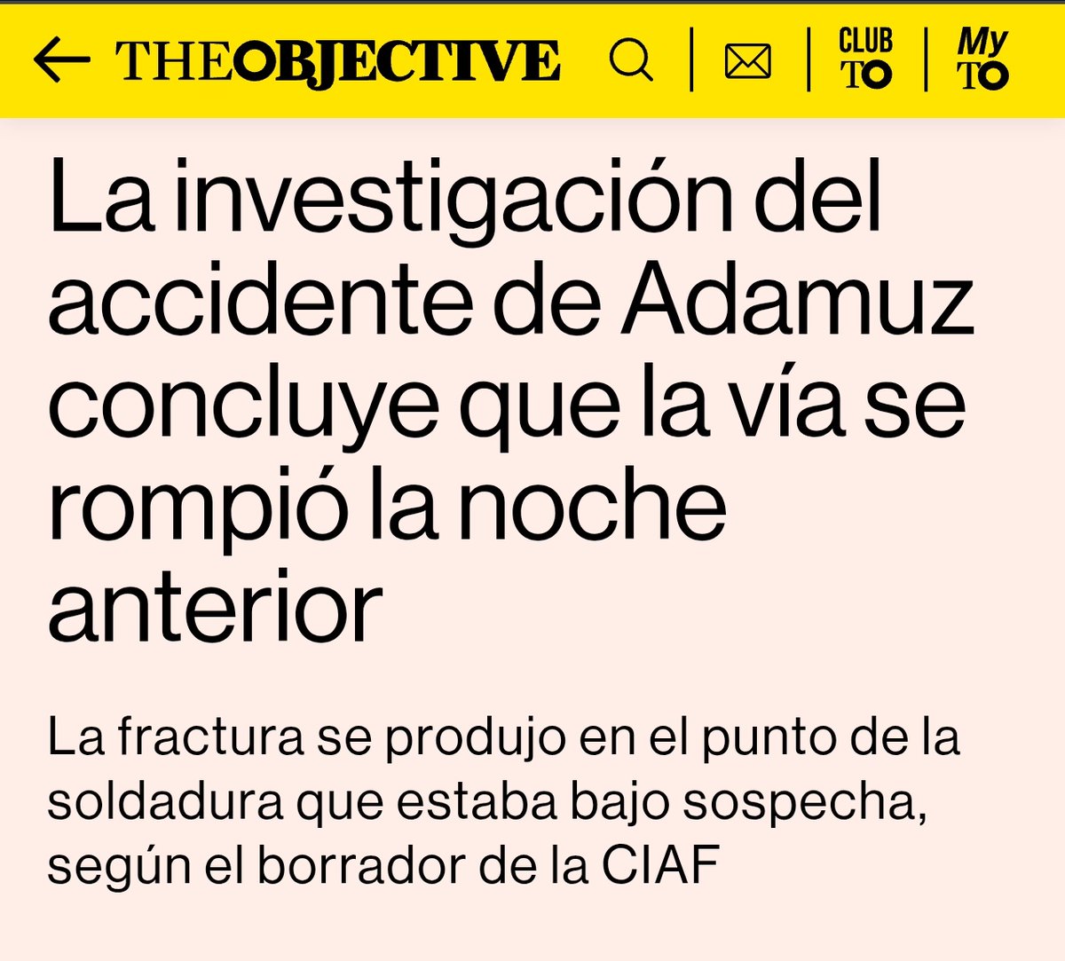 La investigación concluye que en enero murieron 47 personas porque la vía, cuyo mantenimiento depende del Gobierno de España, se rompió el día anterior. 

Dimisiones: ninguna. 

Otro día más en España en el que nadie asume nada nunca.