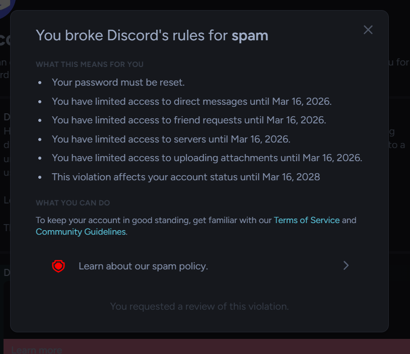 CrimityOfficial's tweet photo. @discord_support 
I have had my account since 2016, I send friend requests to the people I know so that means you restrict my account? https://t.co/B7KmJDGxLy