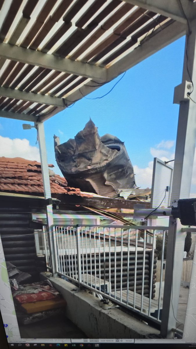 This is a shrapnel from a ballistic missile launched from Iran.

Look at the size of it, it fell on a civilian home in Israel.

The Islamic terror regime is firing missiles to kill as many Israeli civilians as possible.