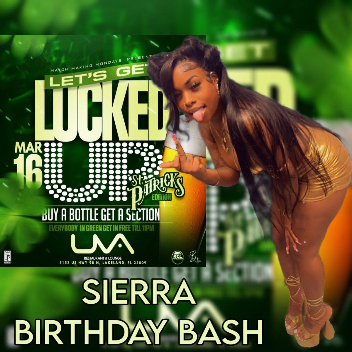 Mondays Are For UVA Lounge In Lakeland. 
Match Making Monday's.
"Let's Get Lucked Up St. Patricks Edition".
Buy A Bottle Get A Section.
Everyone in Green Get In Free Til 11pm!
Plus Some Birthday Parties Tonight. Last week was lit.
The Quiz Game People Won Shots &amp; Bottles. #MMM's