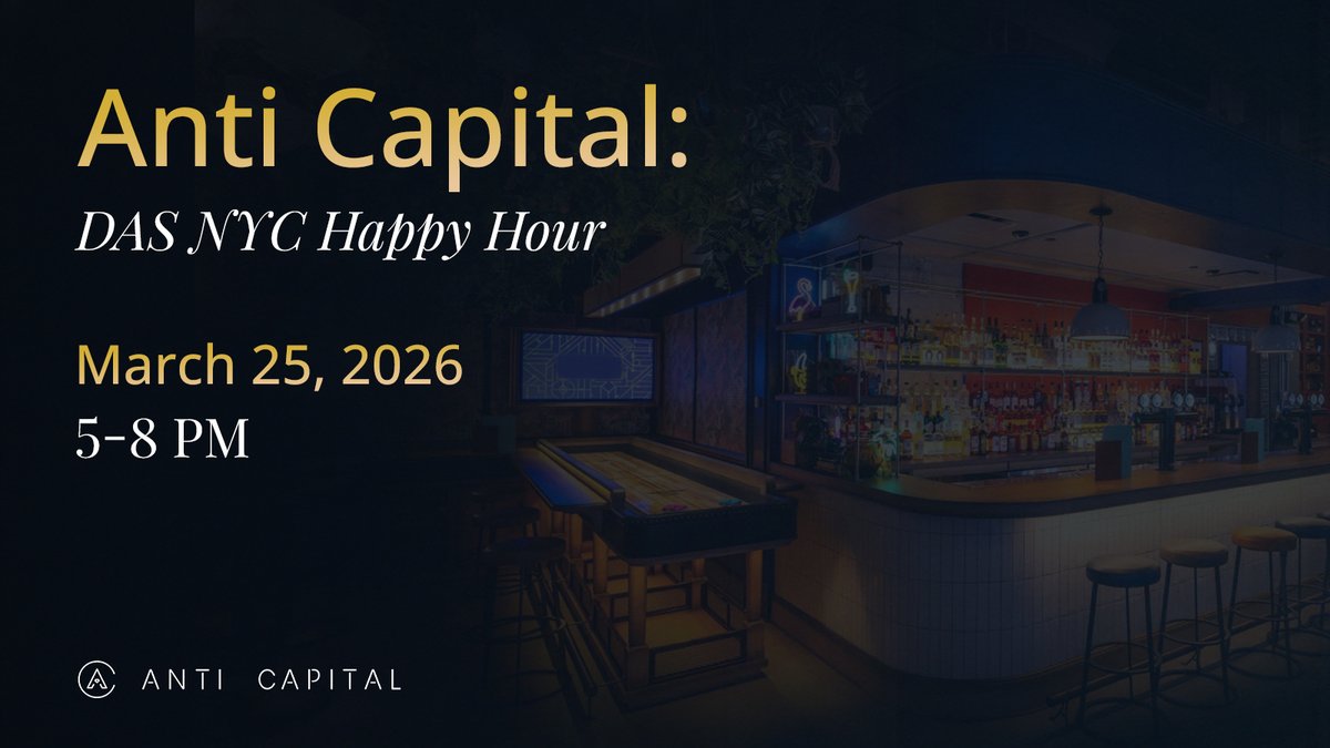 Anti__Capital's tweet image. Don’t miss the sunset happy hour with @Anti__Capital 🌇

Meet traders, investors, and builders, sip cocktails, and play shuffleboard during @blockworksDAS #NewYork.

📅 March 25 | 5–8 PM
RSVP: luma.com/k29qciz4

#AntiCapital