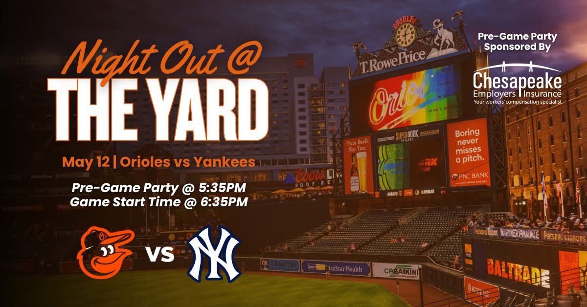 ⏰ Registration opens tomorrow at 10 AM

⚾ Two ticket options available
⚾ A game ticket is required to attend the pre-game party

Pre-Game Party Sponsored by Chesapeake Employers Insurance!

bigimd.com/events