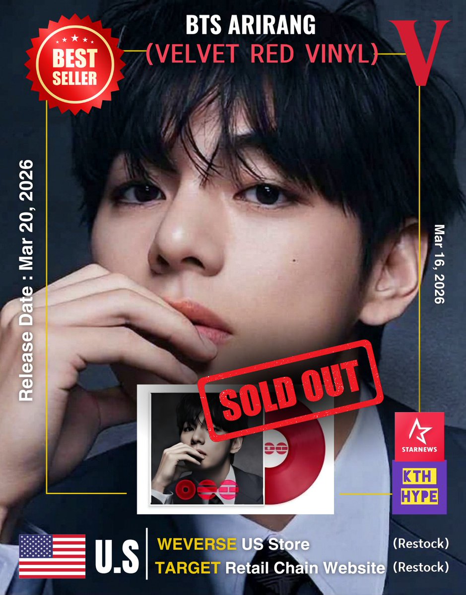 [K-media: STARNEWS] BTS The 5th Album ARIRANG' (V Velvet Red Vinyl) 1️⃣ ...