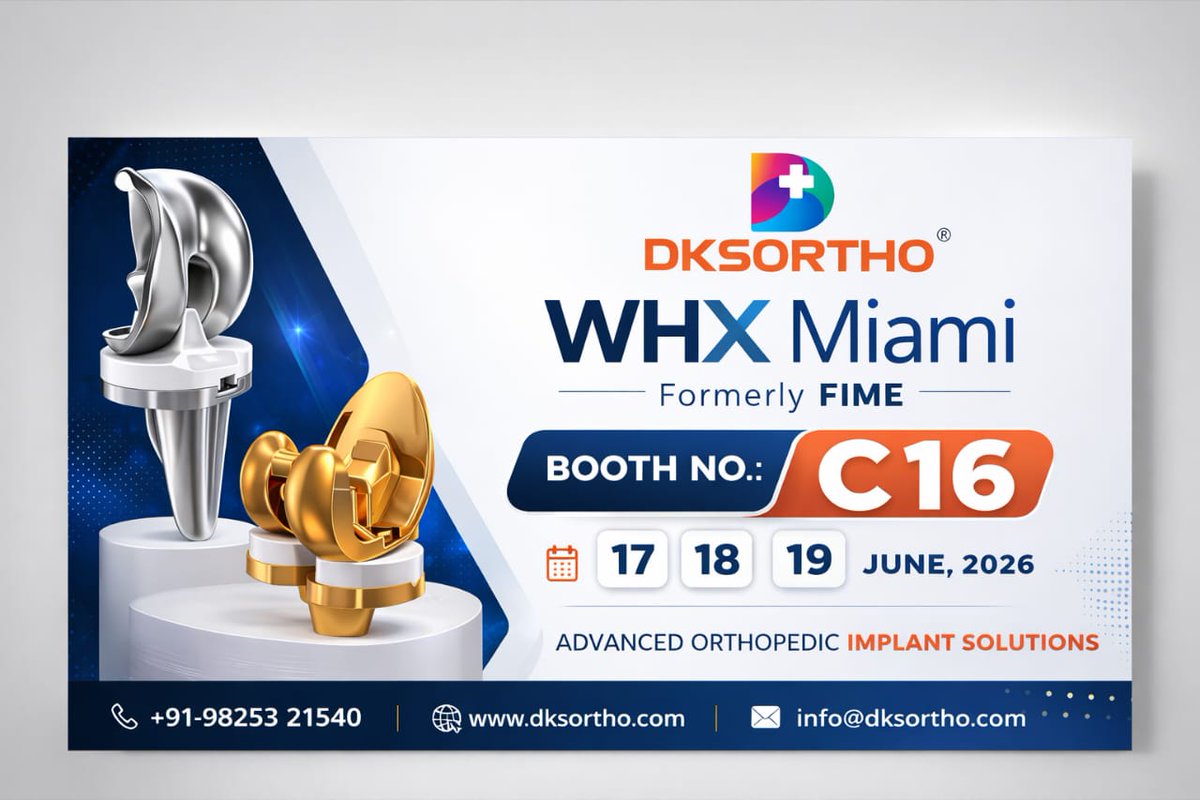 dksspcpl's tweet photo. DKSORTHO Global Conference Invitation 2026

We look forward to connecting with orthopaedic surgeons, hospital leaders &amp; global distribution partners at leading international healthcare conferences in 2026.#DKSORTHO #Orthopaedics #HipReplacement #KneeReplacement #WHXMiami #2026 https://t.co/CeI1X9GyjD