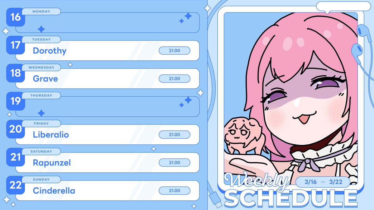 kamireiV's tweet image. 🗓️Weekly Stream Schedule: 16/03 - 22/03
*GFL2 มีสัปดาห์หน้าค่ะ*
#Reilive