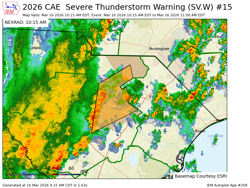 CAE issues Severe Thunderstorm Warning [wind: 60 MPH (RADAR INDICATED ...