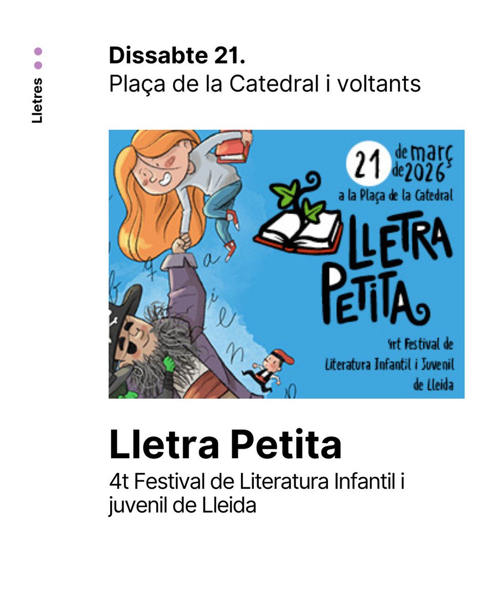 cultura_lleida's tweet photo. 🗓️ AGENDA SETMANAL DEL 16 AL 22 DE MARÇ 

👉🏼Setmana de festivals de lletres i poesia, música, el Dia Mundial de l'Aigua, i #CapButacaBuida a les arts escèniques!
https://t.co/zKkdarwZ0M

#cultura #culturalleida #agendacultura https://t.co/nvMVxL6GjL