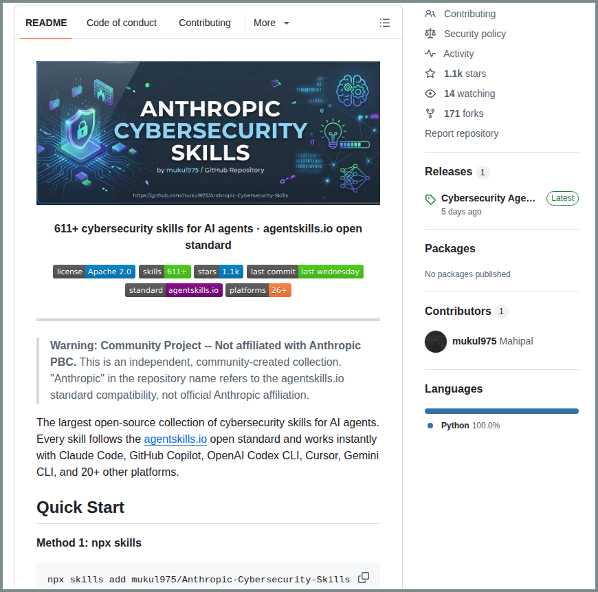 Open standard cybersecurity skills for AI agents

github.com/mukul975/Anthr…