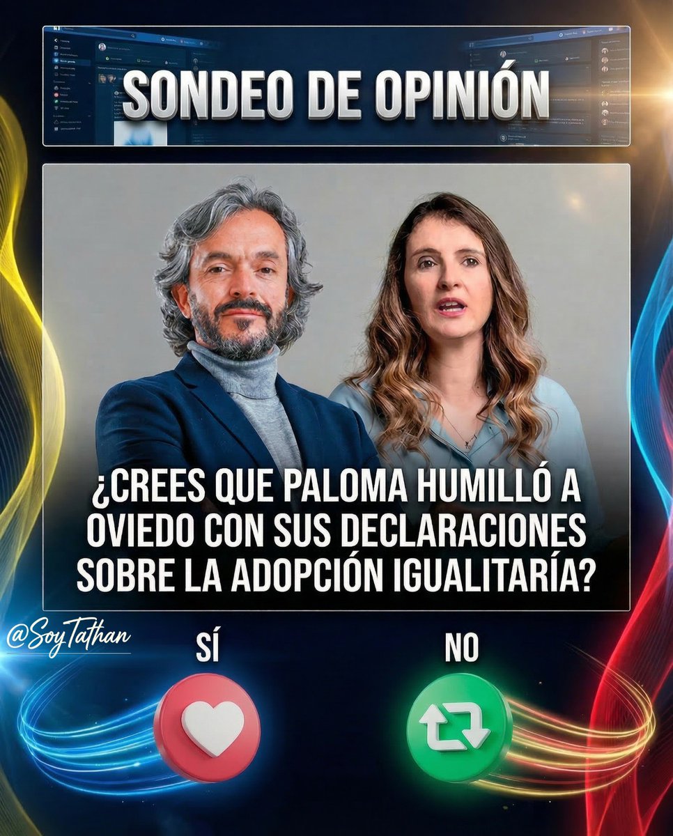 SoyTathanYate's tweet photo. ¿Crees que @PalomaValenciaL  humillo a @JDOviedoAr con sus declaraciones sobre la adopción igualitaria? https://t.co/UPNtxi1g6p