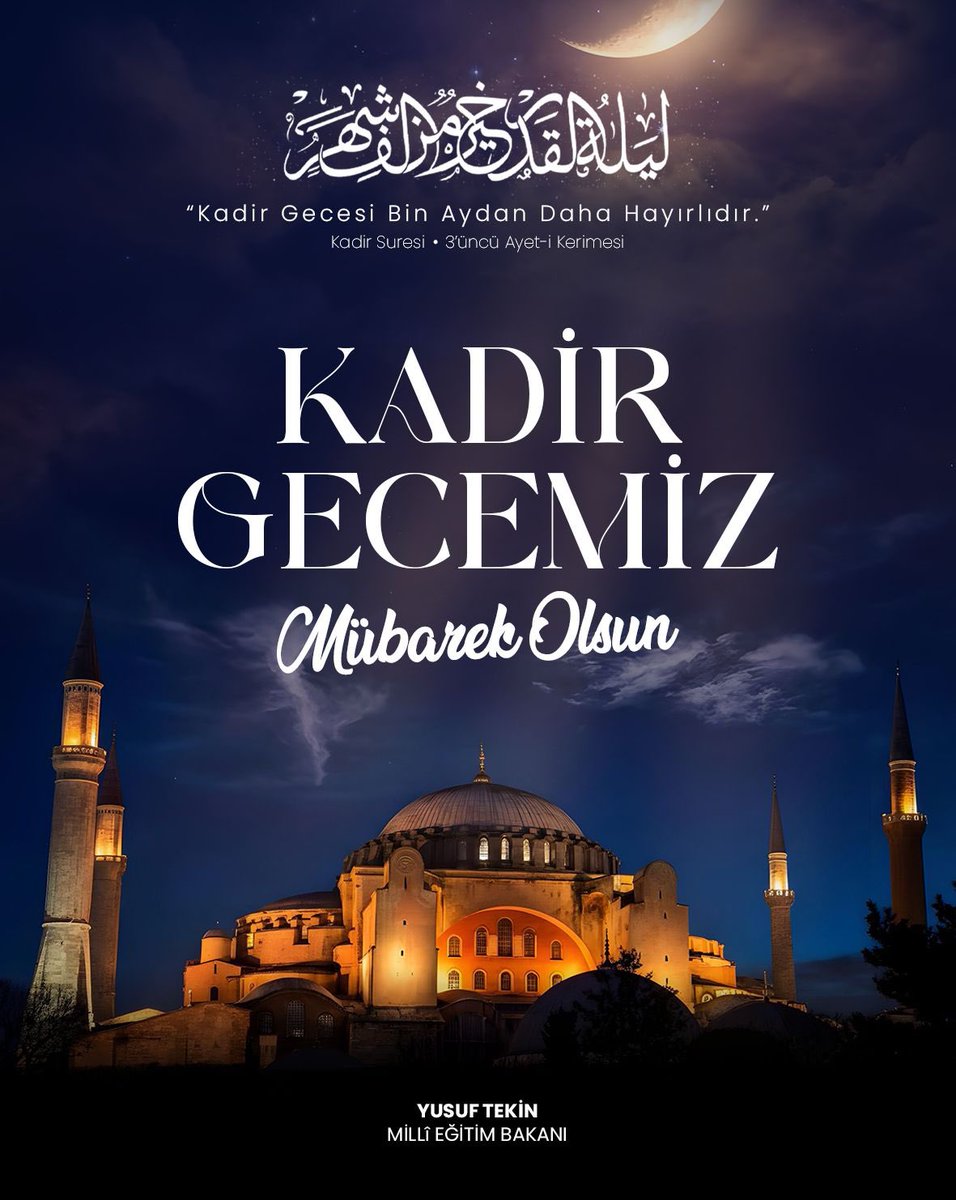 Mukaddes kitabımız Kur’an-ı Kerim’in nazil olduğu bu mübarek gecenin; milletimiz, gönül coğrafyamız ve tüm İslam âlemi için hayırlara vesile olmasını yüce Allah’tan diliyorum.

Bin aydan daha hayırlı olduğu müjdelenen bu gecenin hürmetine Rabb’im, ibadetlerimizi ve dualarımızı