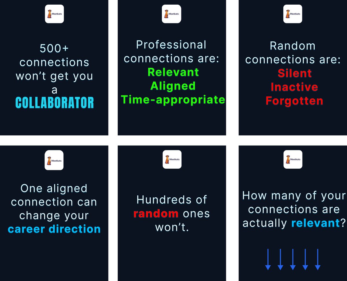 Hundreds of random connections stay silent.
 One aligned connection can change everything.

#startups #NetworkBetter #socialnetworking #MeetKats #explore