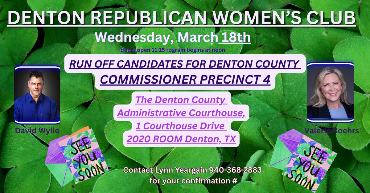 DentonRWC's tweet photo. 2 DAYS AND COUNTING! Get your confirmation # NOW!

RSVP Required to Attend! Contact Lynn Yeargain
940-368-2883 https://t.co/B0plhoWKos