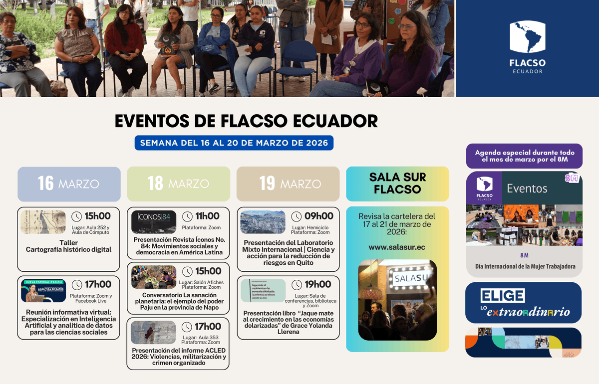 FLACSOec's tweet photo. 🗓🤓 Esta semana en FLACSO Ecuador tenemos varios eventos que no te puedes perder.
Más información: https://t.co/4lSq01Hr7V
Revisa la cartelera de Sala Sur:
https://t.co/24twa6o45X
#FLACSOEcuador #EventosFLACSO #ComunidadFLACSO #EligeloExtraordinario https://t.co/UJdbM7tvgf