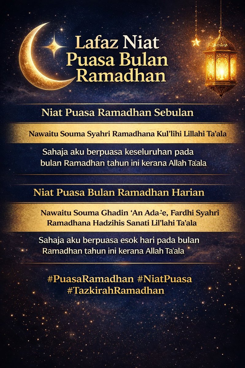 akmalarif90's tweet image. Lafaz niat puasa Ramadan (sebulan &amp;amp; harian) untuk panduan kita semua. 🤲🌙
Semoga ibadah puasa diterima Allah.

#Ramadhan #NiatPuasa #PuasaRamadhan ✨