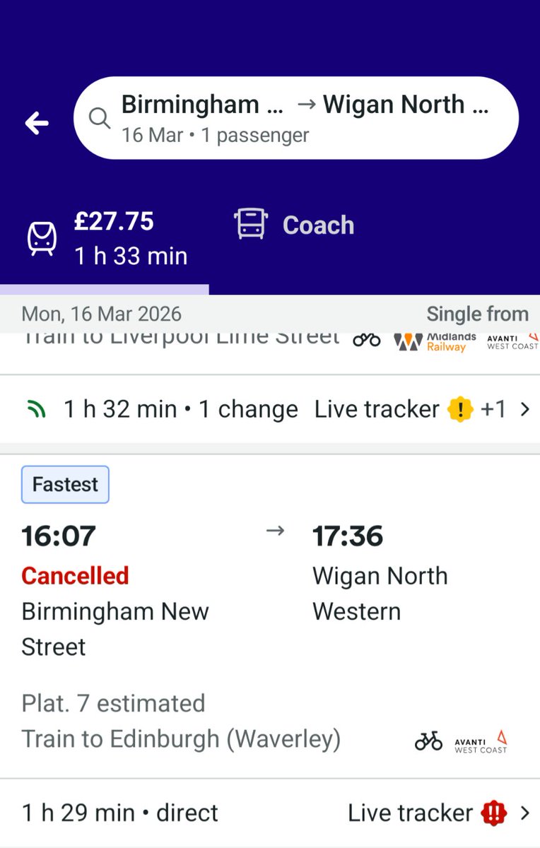 Richard_Howard1's tweet photo. @AvantiWestCoast The 16:07 is showing as cancelled from new street? https://t.co/aR9P8lxAig