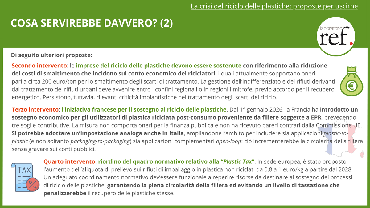 LaboratorioSPL's tweet photo. Ridurre i costi di smaltimento degli scarti e premiare chi usa plastica riciclata. La revisione della Plastic Tax deve sostenere il riciclo, non penalizzarlo. Ne parla il #PositionPaper n. 312 a tema #Rifiuti♻️ 👇🏽

https://t.co/FLH4akLdrK https://t.co/Px0pym5x09