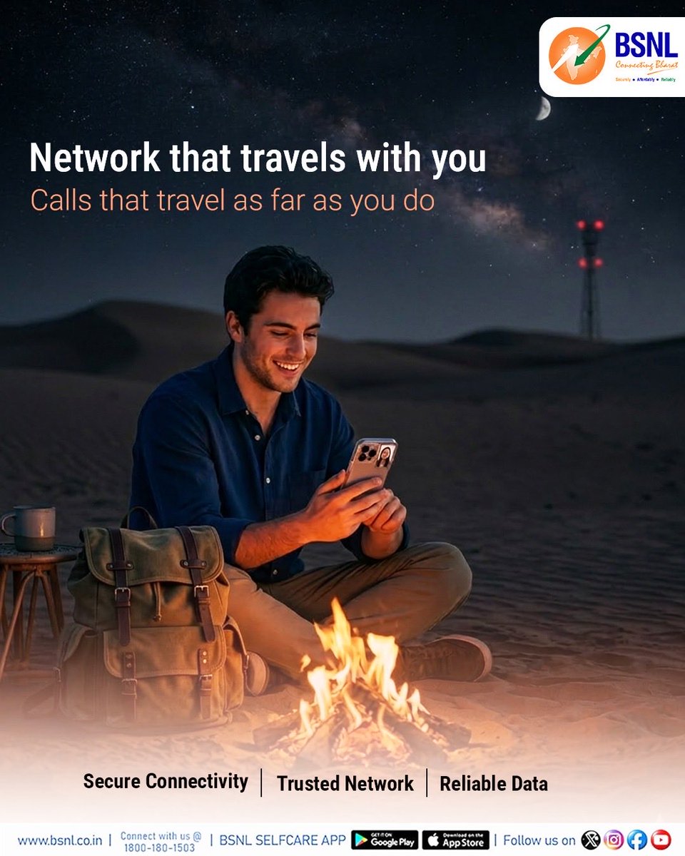 BSNLCorporate's tweet photo. Stay connected with a network you can trust.
With BSNL, enjoy reliable connectivity, seamless calls and data that keeps you moving forward.
#BSNL #BSNLIndia #TrustedNetwork #ReliableConnectivity @CMDBSNL @robertravi21 https://t.co/SuO0djxmcT