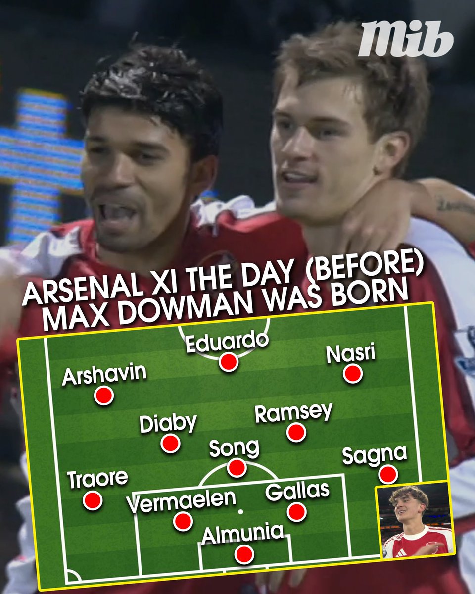MenInBlazers's tweet photo. Max Dowman was born just one day after this Arsenal team beat Portsmouth 4-1. Feel old? 🤯 https://t.co/GjRZB9E7ew