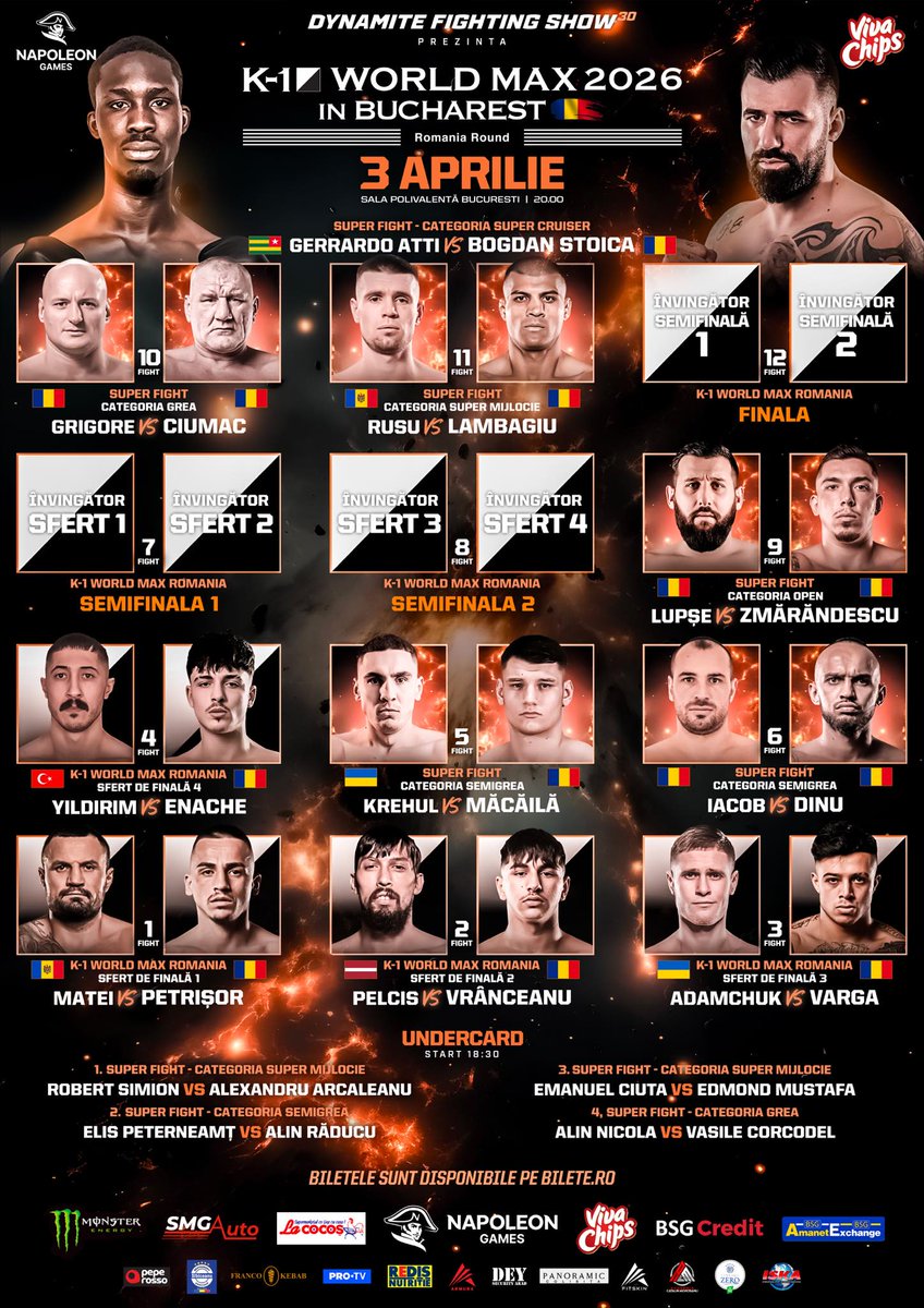 kickboxing_ro's tweet image. 🥊 April 3rd Official Fight Card: Dynamite Fighting Show 30 and K-1 World MAX 2026 combined show in Bucharest, Romania 🇷🇴🇯🇵 #k1max #k1wgp #proarena