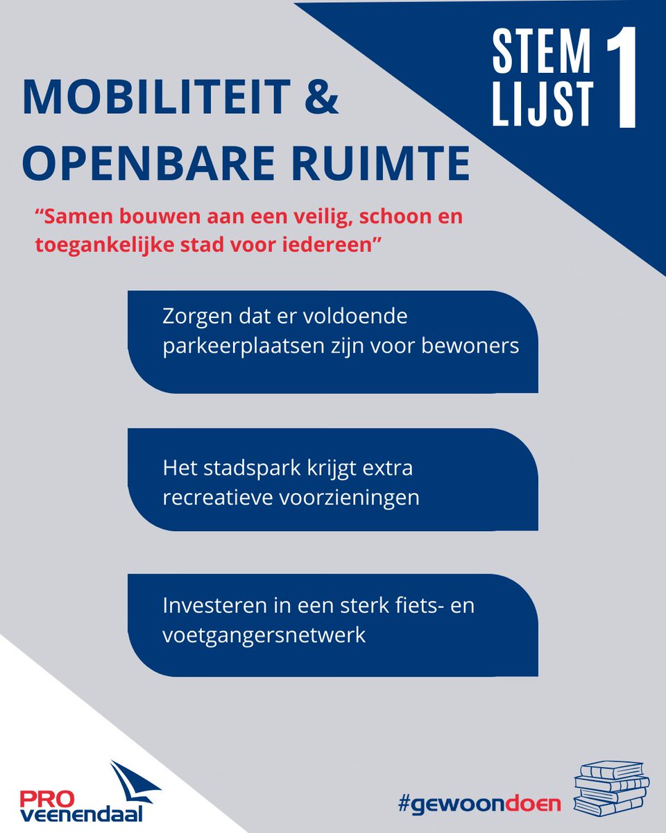 ProVeenendaal streeft naar een veilige, schone, groene en toegankelijke leefomgeving. 

Wil jij de volledige visie van over openbare ruimte en mobiliteit lezen? Bekijk dan nu onze website! 
pro-veenendaal.nl/openbare-ruimt…