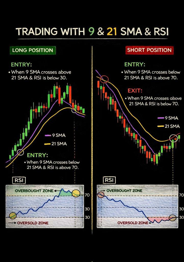 📊 Simple Trend Strategy Using 9 & 21 SMA + RSI This setup helps traders ...