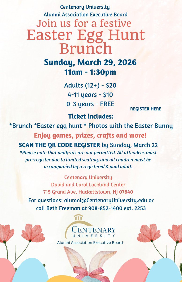 Mike_Iris's tweet photo. Hop into spring with @Centenary_NJ ! Join us on March 29 (11am–1:30pm) for our Easter Egg Hunt Brunch—featuring brunch, egg hunts, photos with the Easter Bunny, games, crafts, and prizes. Adults $20 | Kids $10 | Ages 0–3 FREE Register now (limited spots): https://t.co/i6wjEztQSw https://t.co/UoWzns7nCV
