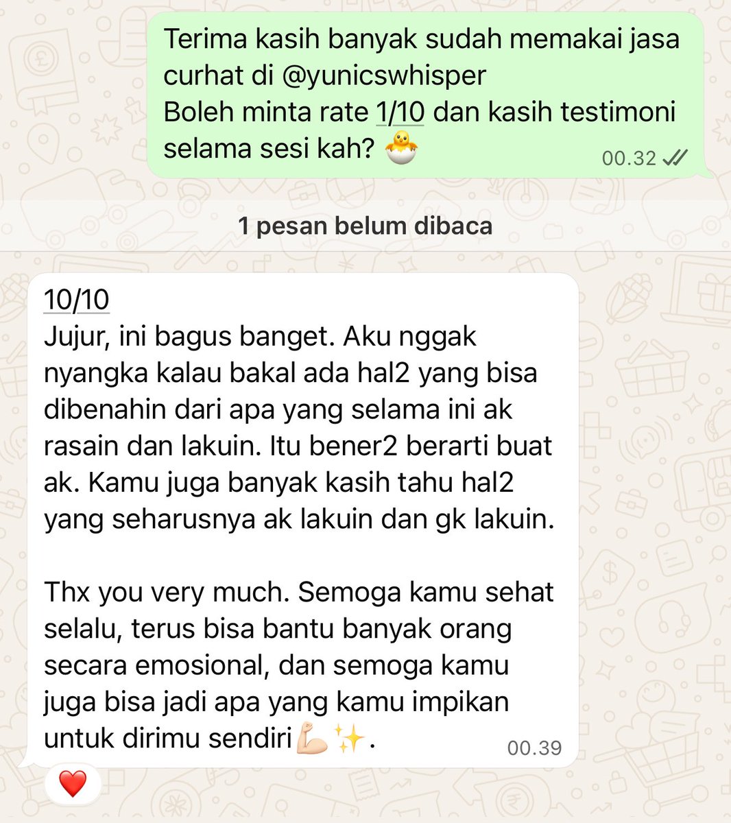 yunicswhisper's tweet image. 69. Jasa curhat (Call 1 jam)
🐣🦄🩷

#zonauang #jasacurhat #sleepcall