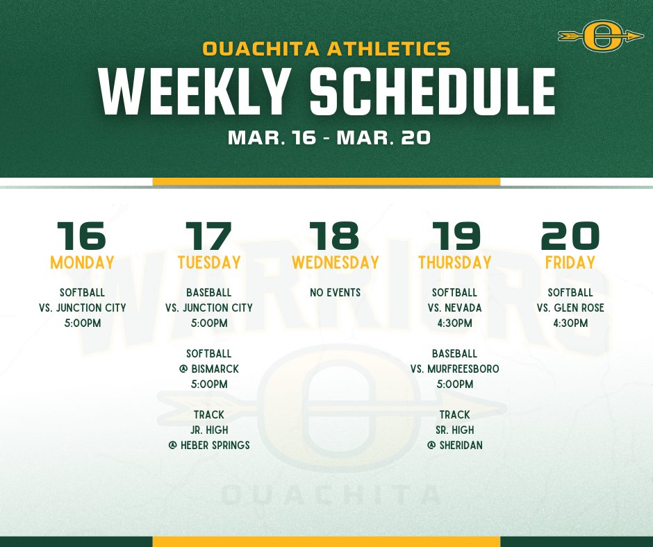 Busy week for the Warriors!
Notice, time change for today's softball game.