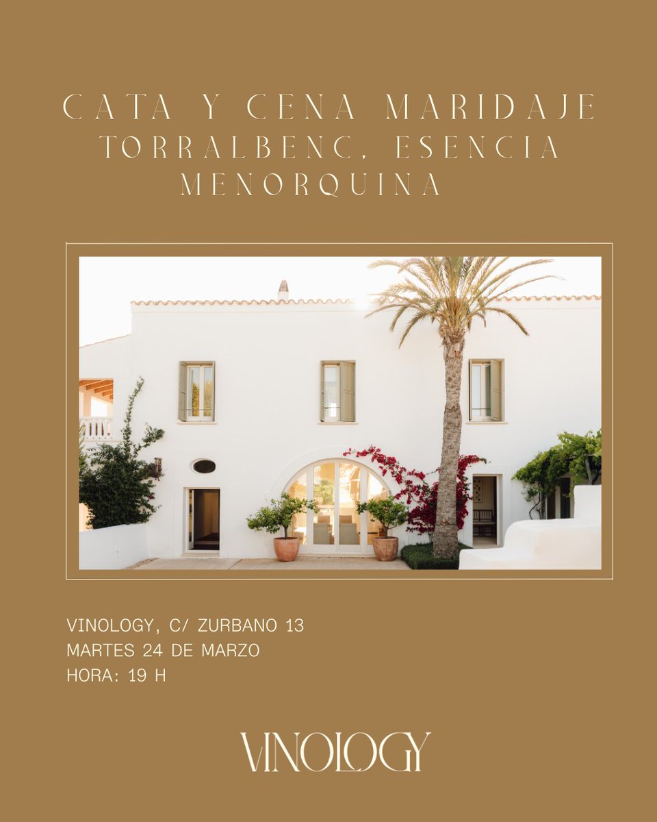 Vinology's tweet photo. El próximo 24 de marzo recibiremos uno de los proyectos más singulares del Mediterráneo: @Torralbenc , una finca agrícola en el suroeste de Menorca, donde viñedo, paisaje y gastronomía conviven en armonía.

Un viaje a Menorca sin salir de Madrid.

🔗 https://t.co/Sv4mcQoyzD https://t.co/zrjtrNRfvg