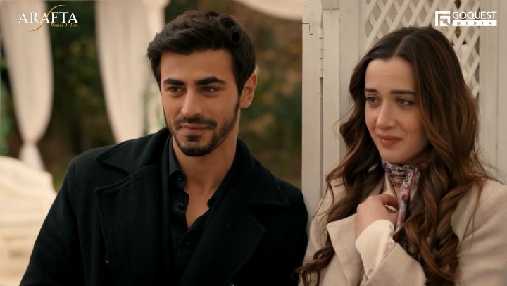 Cemal and demet are flirting in both the pictures but fireboy is happy in the second one because wifey is finally talking to him while he was sulking in the first one😭#arafta