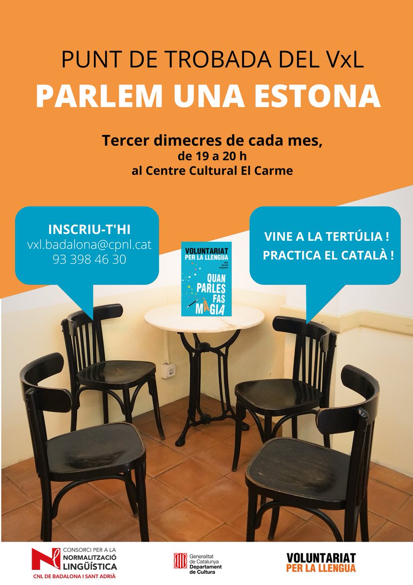 🗣️PUNT DE TROBADA: PARLEM UNA ESTONA  

Vols tenir més seguretat i fluïdesa quan parles en català? T'agrada la reflexió i el debat? Vols trobar-te amb un grup de persones que tenen ganes de parlar?

📲Apunta-t'hi: cpnl.cat/xarxa/cnlbadal…
