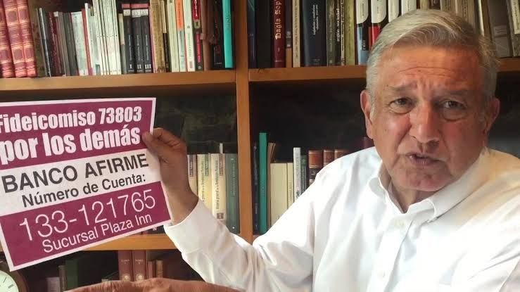 López Obrador creó un fideicomiso para engañar al fisco, lavar dinero y embolsarse lo que mexicanos de buena fe donaron para los damnificados, desviando los recursos a su campaña.

Cuando el muy rata fue descubierto, amenazó al TEPJF y mandó a Scherer y a Zaldívar a cabildear