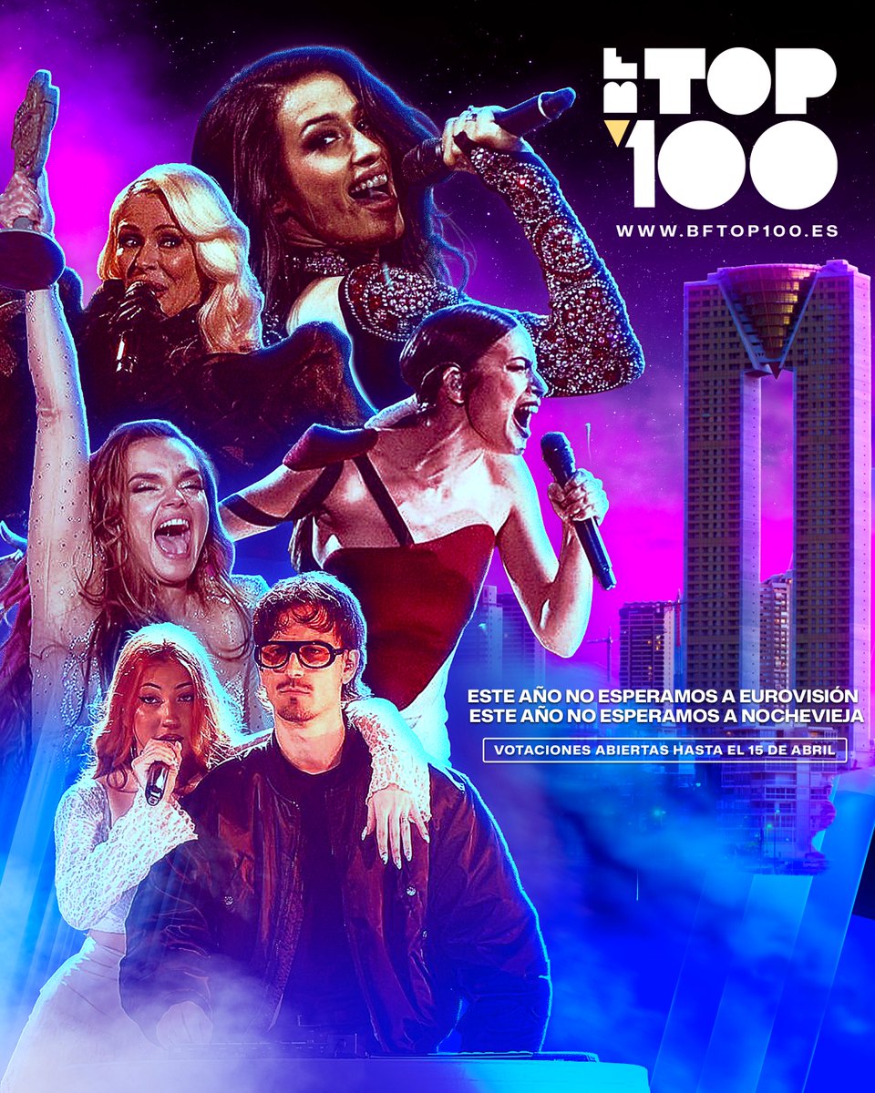 ‼️Nace 𝐁𝐅𝐓𝐎𝐏𝟏𝟎𝟎, el ranking colaborativo más grande de las canciones de #BenidormFest🧜‍♀️

🗳️Las votaciones estarán abiertas hasta el 15 de abril en bftop100.es

#BFTOP100