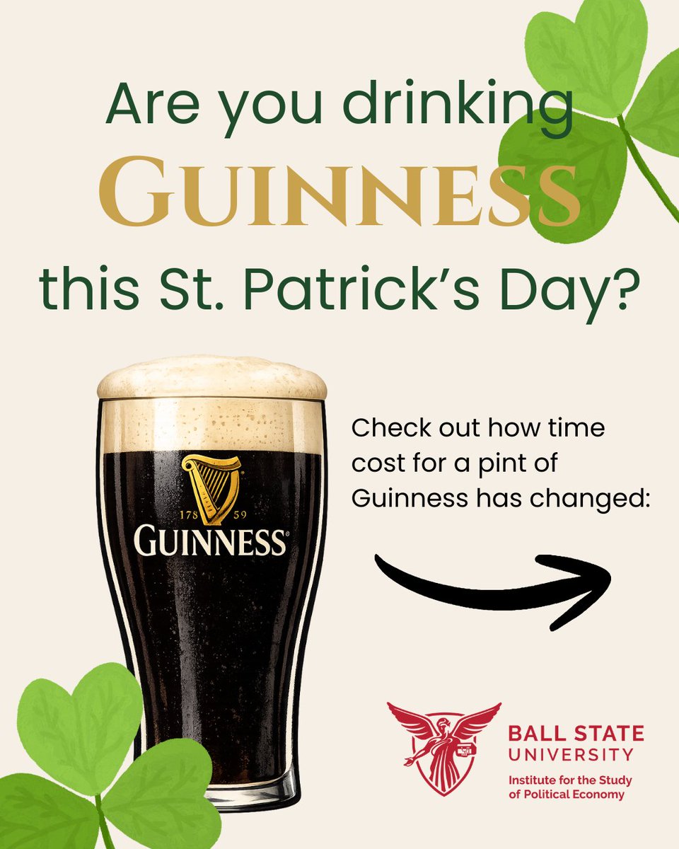 ISPEatBSU's tweet photo. On St. Patrick's Day Eve, ISPE's Buchanan Scholars look at the time cost of a pint of Guinness! #timewellspent #BallState https://t.co/PCiOMbjAfB
