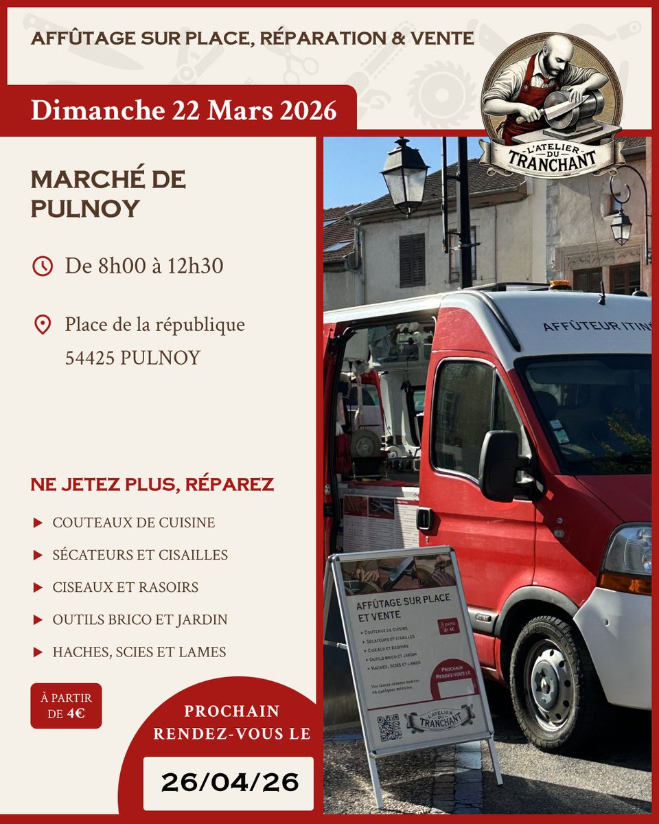 AtelierTranch's tweet image. Habitants de Pulnoy :
Quel couteau utilisez-vous le plus en cuisine ?
Chef, pain ou office ?
Si le vôtre ne coupe plus bien, passez au marché dimanche.

📅 22 mars
⏰ 8h00 – 12h30
📍 Place de la République

#affutage #couteaux #marchelocal #pulnoy #artisan