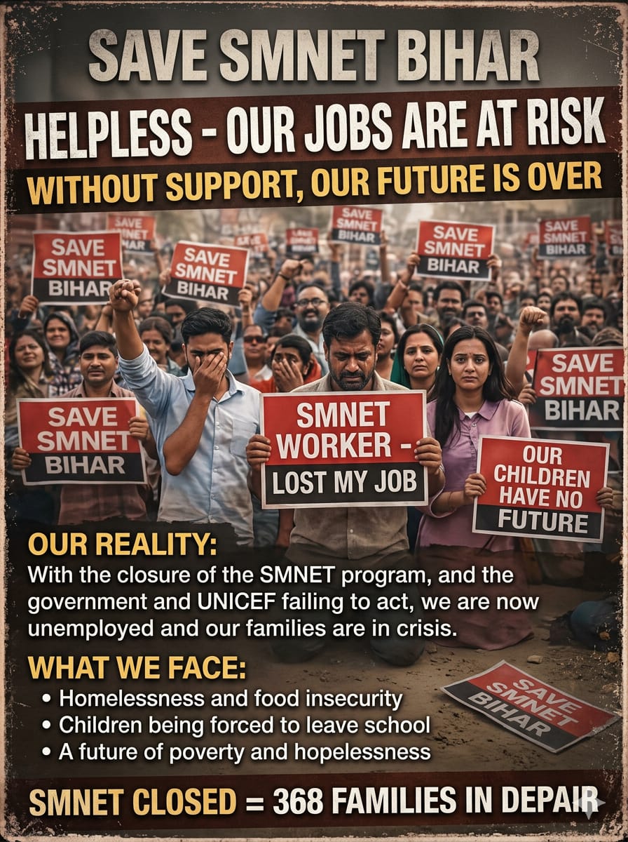 UtsavWithYou's tweet photo. @BJP4India @mangalpandeybjp @narendramodi @UN @UNICEFIndia @UNICEF @UNICEFROSA @UNICEFUSA @uniceflac @UNCTAD @UNHumanRights @samrat4bjp @NitishKumar @NitinNabin 
Sir, please look into the matter. Livelihood crisis faced by BMC (SMNet) in Bihar,India. Please save us🙏🙏🙏🙏🙏🙏🙏 https://t.co/E9Zv8bAEiJ