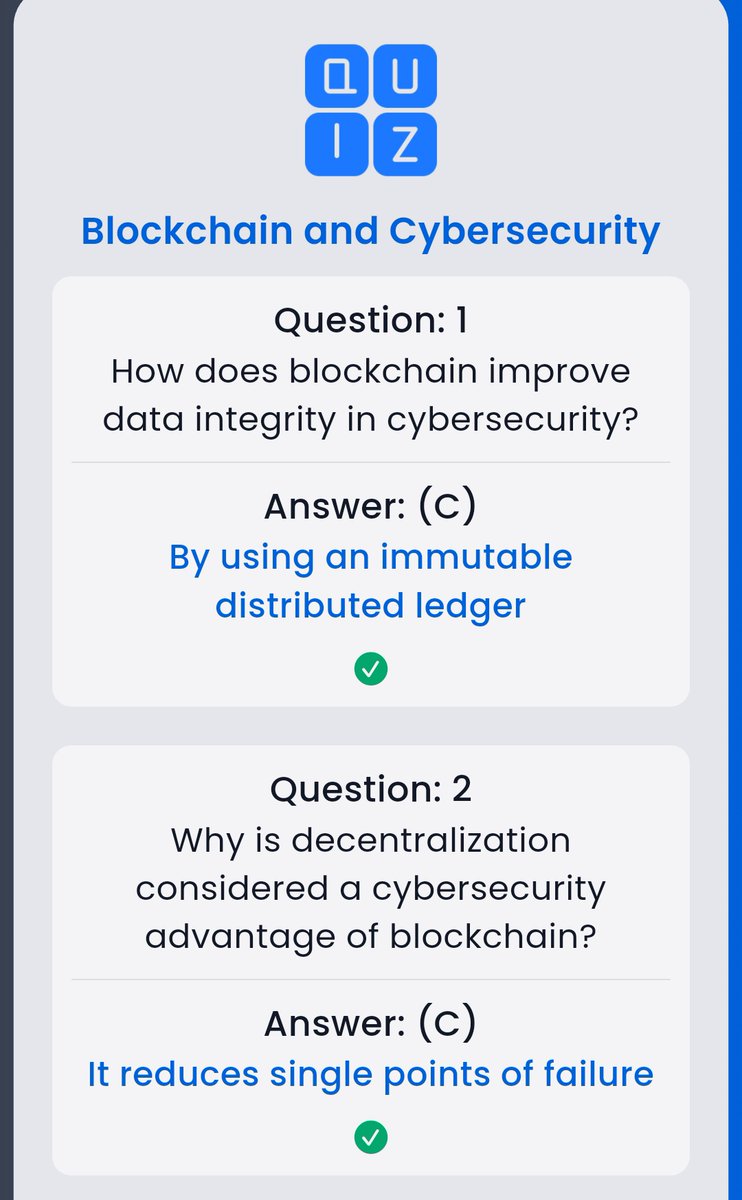 KelechiStanJ's tweet photo. Syntaxverse general quiz answers
Topic: Blockchain and Cybersecurity
#SyntaxVersequiz #Syntaxquiz #syntax #syntaxversegeneralquiz
Follow me for more updates https://t.co/rn6QKUJJRK