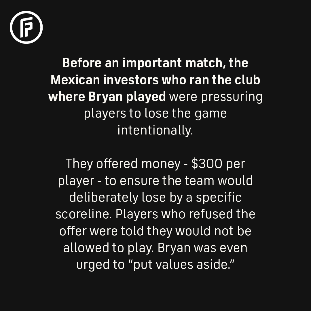 FIFPRO's tweet photo. When Bryan Cordero refused to fix a match, he became a target.

With support from Costa Rica’s player union @ASOJUPRO and FIFPRO’s Red Button App, justice was eventually served.

This is Bryan's story.
