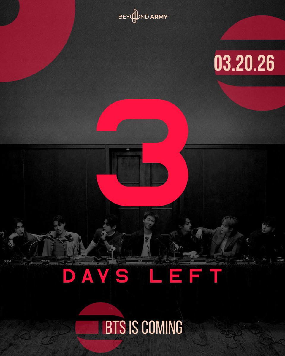 Let's trend ARMY 👇 

BTS IS COMING
3 DAYS UNTIL ARIRANG
#3DaysTillArirang
#BTS #BTS_ARIRANG