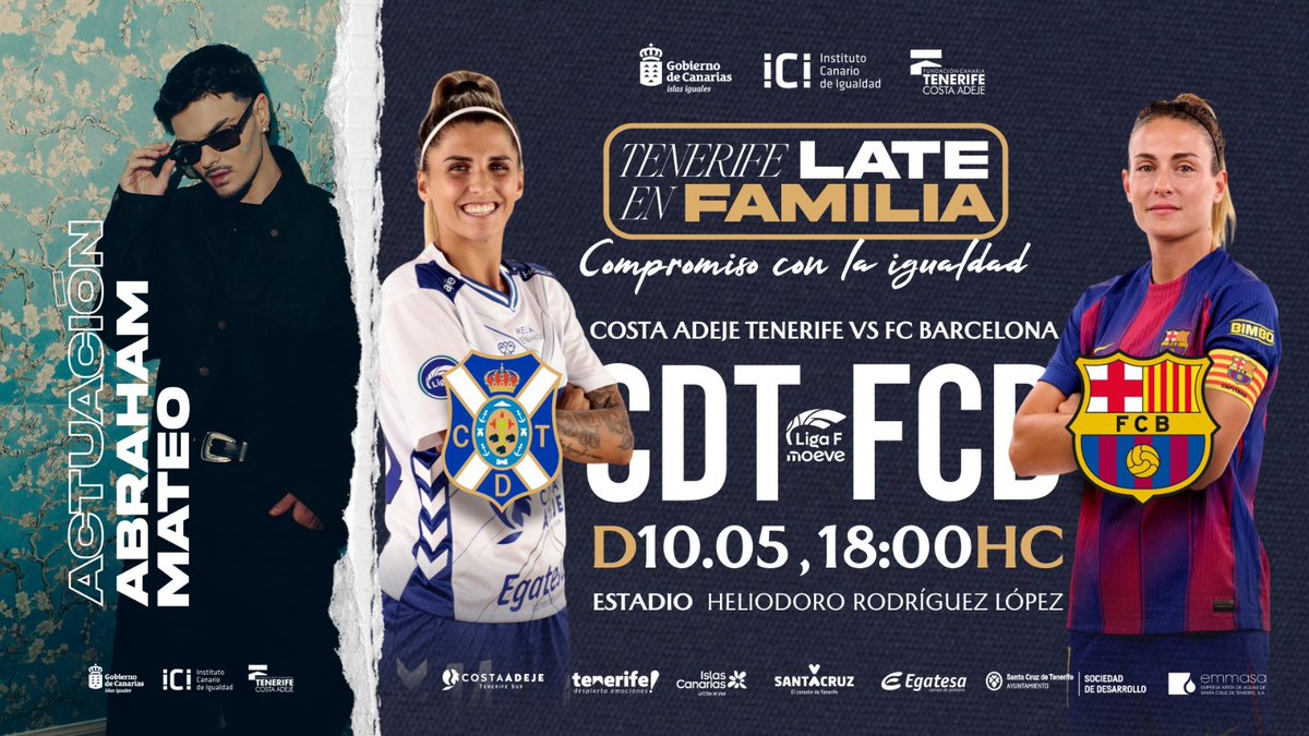 ℹ️ El Costa Adeje Tenerife presentó la fiesta del fútbol femenino para su duelo con el FC Barcelona y con Abraham Mateo en concierto.

ligaf.es/noticia/el-cos…
