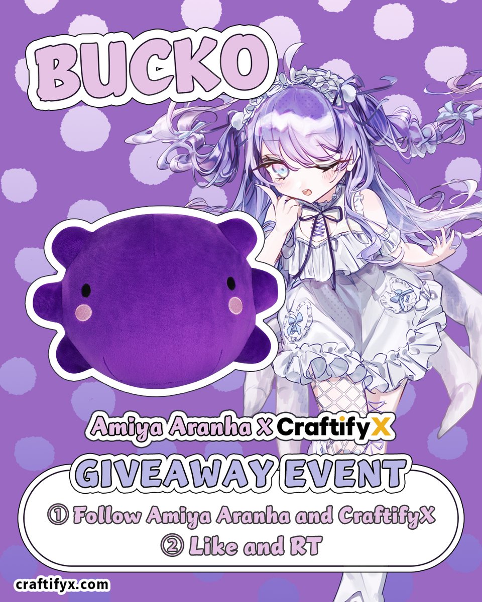 amiyaaranha's tweet photo. 💜Bucko Plushie Giveaway💜 
We’re giving away a bucko plushie to ONE lucky winner🕸️ 

▷ Campaign Period:
Until the end of presale
▷ Prize:
Bucko Plushie!💜
With all unlocked bonuses!

▷ How to Enter:
1️⃣ Follow
@amiyaaranha  
&amp; 
@craftifyxco
2️⃣ Repost &amp; Like this post https://t.co/CF0h2CTvmM