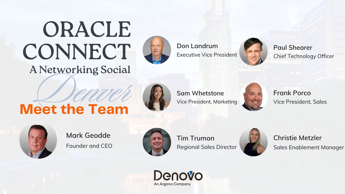 Denver friends! 👋

The Denovo team will be at Oracle Connect: A Networking Social on March 25 (4–7 PM).

Come meet the team, connect with other users, and enjoy an evening of networking.
📍BEZEL in Denver
👉 Register: hubs.ly/Q046q7T30

#Oracle #JDedwards #OracleCommunity