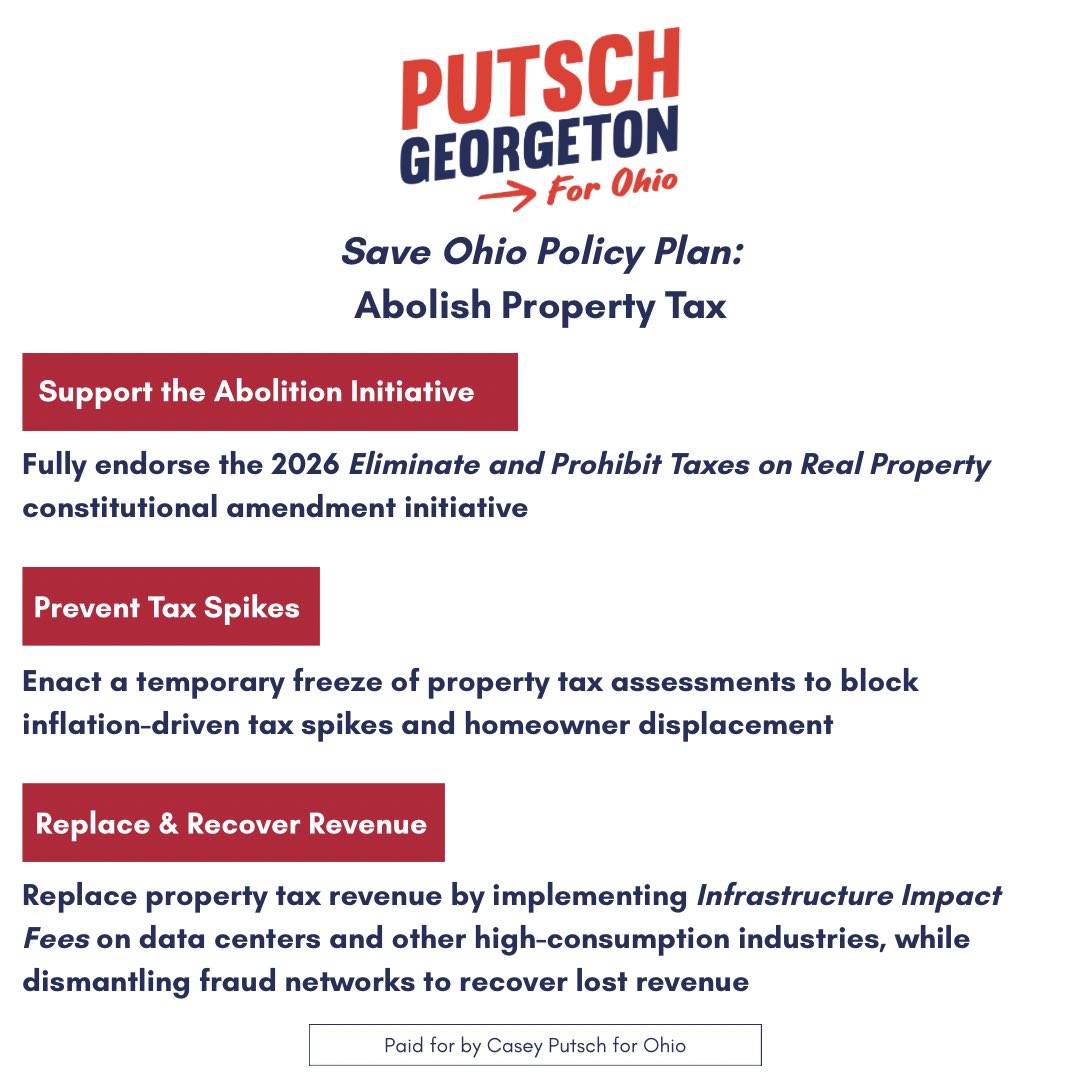 A Putsch–Georgeton administration will support ending property taxes in Ohio, and keep revenue stable while in office.
If you own your home, you should be able to keep it. And if you’re working to pay it off, you shouldn’t face another tax burden that threatens your ability to do