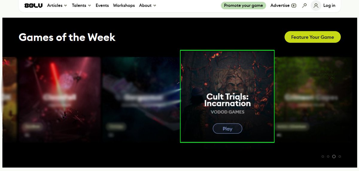 Today is a very special day for me.

My game Cult Trials: Incarnation has been featured by 80 Level in their Games of the Week.

As an indie developer, moments like this mean everything. Countless late nights, doubts, experiments, and passion all led to this small but powerful
