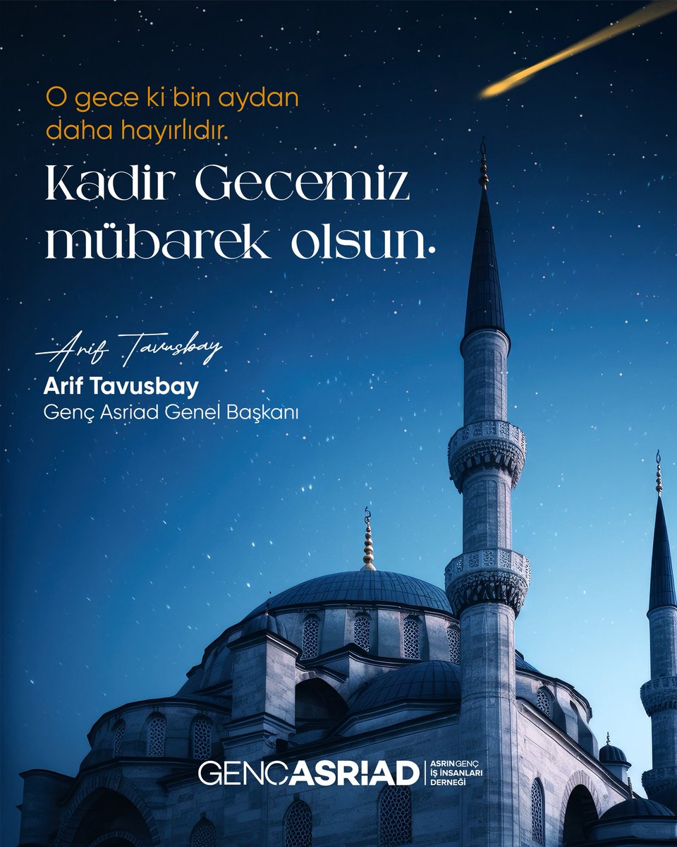 gencasriadgm's tweet photo. Mübarek Kadir Gecemiz; gönüllerimize huzur, ülkemize birlik ve bereket getirmesini temenni ediyoruz. Başta Genç ASRİAD ailemiz olmak üzere aziz milletimizin ve tüm İslam âleminin Kadir Gecesini tebrik ediyor, hayırlara vesile olmasını diliyoruz.

#gencasriad #asriad #kadirgecesi https://t.co/uhuT2Qhs4C