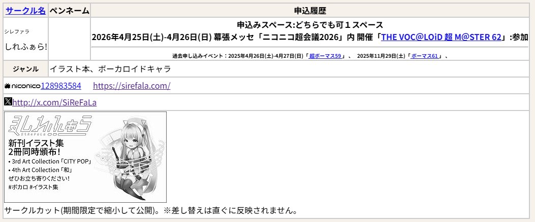 しれふぁら@超ボーマス62-4/26「か28」 tweet media