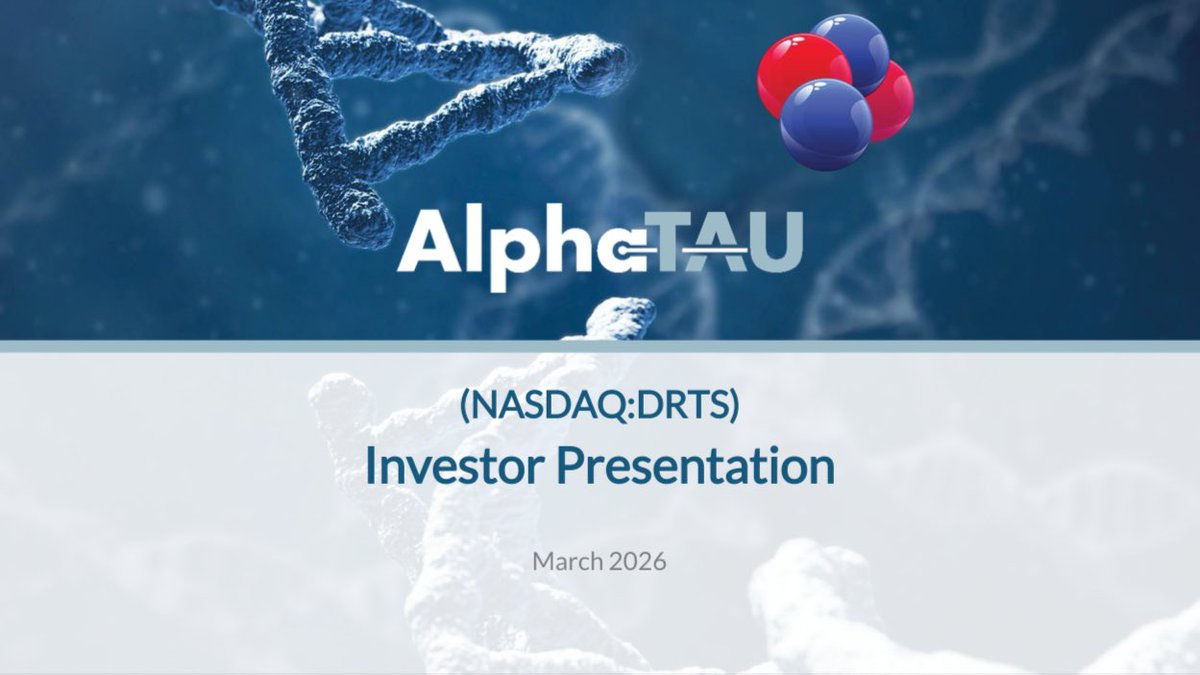 AlphaTauInsight's tweet photo. NEW: Alpha Tau Medical (NASDAQ: $DRTS) March 2026 Investor Presentation

Highlights:
- Upcoming catalysts
- Massive potential TAM
- FDA relationship 
- ⁠Keytruda combination trial
- ⁠Manufacturing and Finances https://t.co/YSSPZCowWm