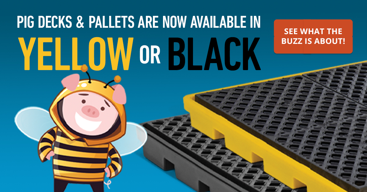 PIG Containment Pallets &amp; Decks — now in two color options — for reliable containment. See what the buzz is about! #PolyDecks #SpillPallets #NewPig 🐷 newpig.social/qet
