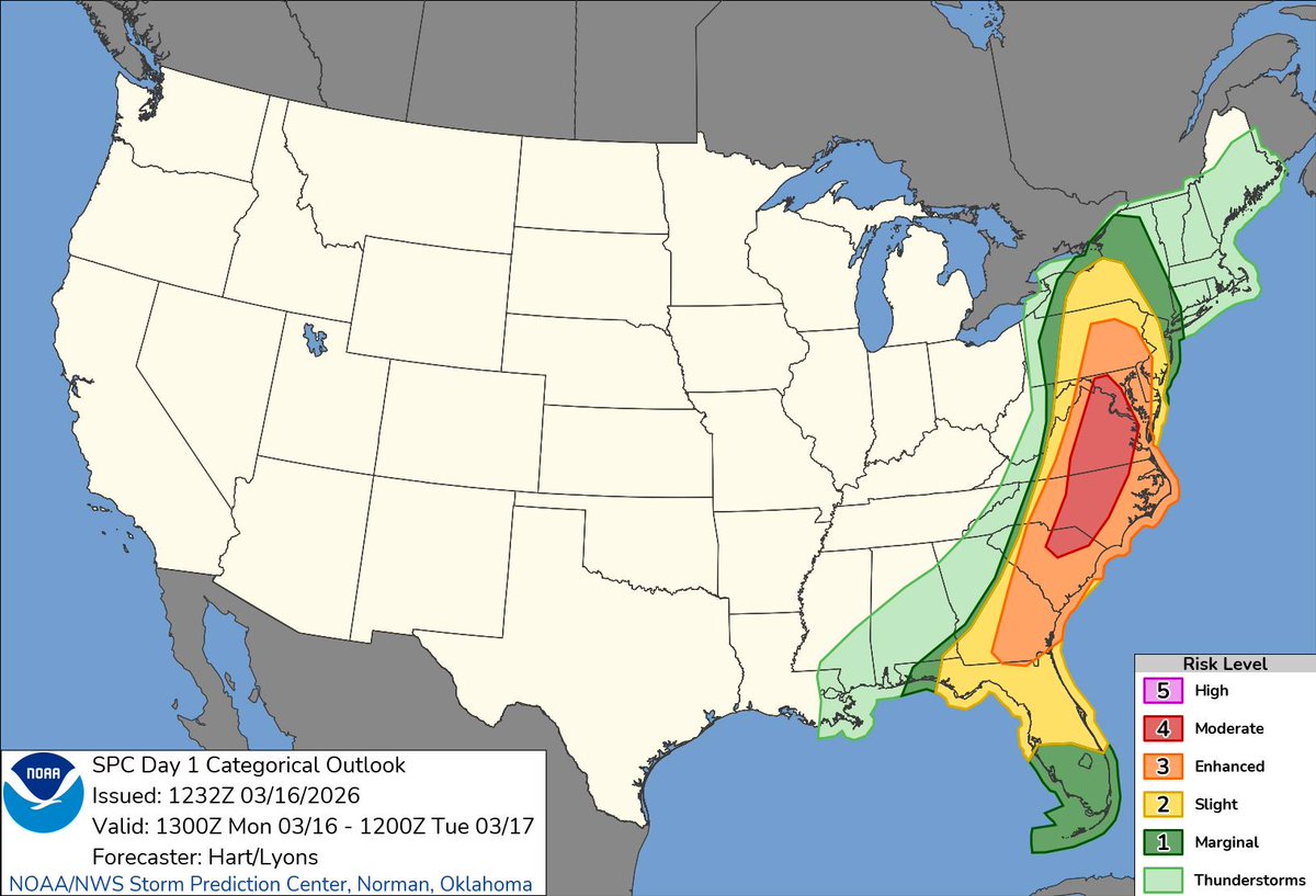 MDMEMA's tweet photo. 🚨 WEATHER ALERT 🚨

A moderate risk for severe storms exists today for central Maryland.
⚠️ 70-80mph winds &amp; long-track tornadoes possible.
⚠️ Timing: Early-mid afternoon &amp; early evening.
⚠️ Rush hour impacted-plan ahead!

🔗https://t.co/W0C5kCoQBQ #MDReady https://t.co/bmhG4q8JvE