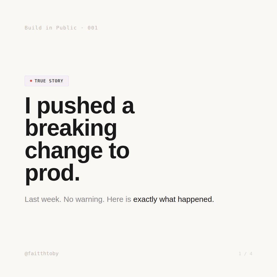 faitthtoby's tweet photo. Pushed a breaking change to prod last week! https://t.co/DUZykiKiKp